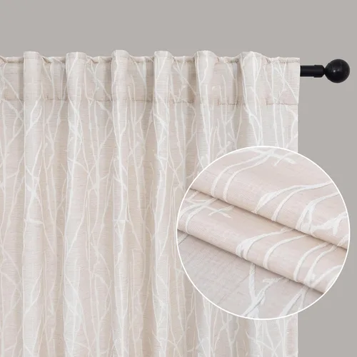 Miniatura 3 de Pitalk - Cortinas con patrón beige de 63 pulgadas de largo para dormitorio, 2 paneles con pestaña trasera y bolsillo, diseño de ramas de árbol