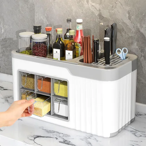 Miniatura 2 de Dxcaicc Caja multifuncional de condimentos de cocina, caja de almacenamiento de cuchara, tarro de cepillo de cocina, organizador de cocina 4 en 1
