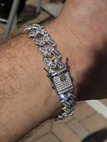 Miniatura 8 de HarlemBling Solid 925 Sterling Silver - Baguette CZ Iced Mens Miami Cuban Link Bracelet - 12mm - Heavy 62 Grams