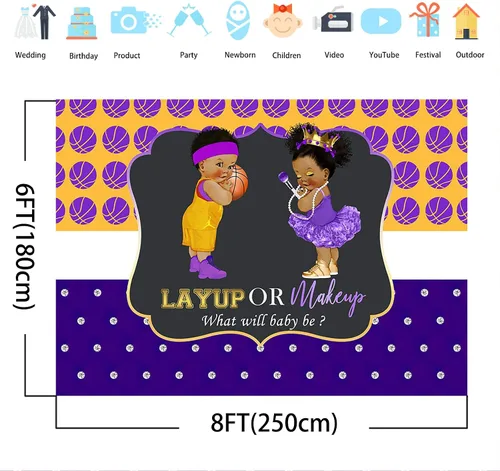 Miniatura 3 de Avezano Telón de fondo morado para revelación de género para niños o niñas, baloncesto o niña, cartel de fondo para fiesta de revelación de género