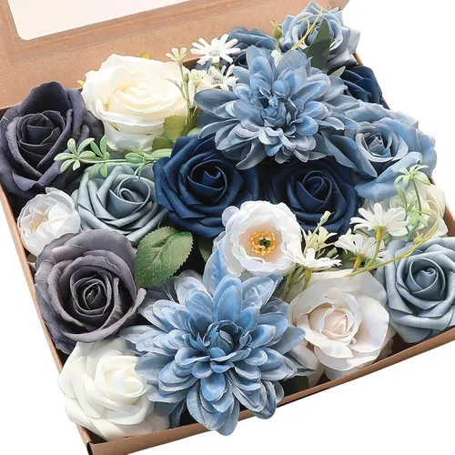 Miniatura 9 de Floroom - Flores artificiales de aspecto real en color lila, lavanda, púrpura y crema, rosas falsas, dalias y vegetación en conjunto de caja