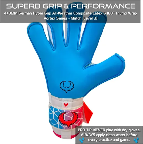 Miniatura 4 de Renegade GK Vortex - Guantes de portero con protector microbiano (tallas 6-11, 3 estilos, nivel 3) Hyper Grip de 3.5+0.118 in y súper malla