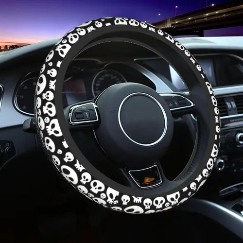 Miniatura 6 de Funda para volante para mujeres y hombres, calavera blanca, Halloween, terror, de neopreno, protector de volante de neopreno, ajuste universal