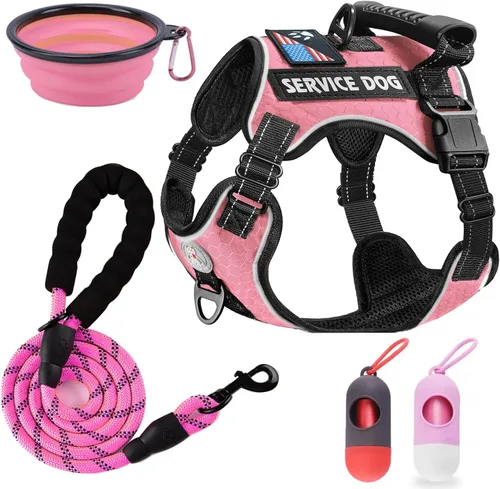 Miniatura 6 de Arnés para perro de servicio Cymiler, juego de arnés y correa sin tirones, arnés ajustable de Oxford reflectante para perro de servicio con asa