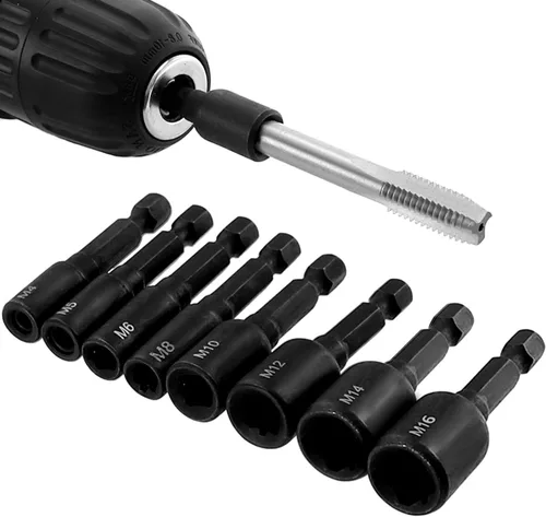 8 llaves de grifo, vástago hexagonal de 1/4 de alta dureza, accesorios de destornillador de aire (M4/M5/M6/M8/M10/M12/M14/M16)