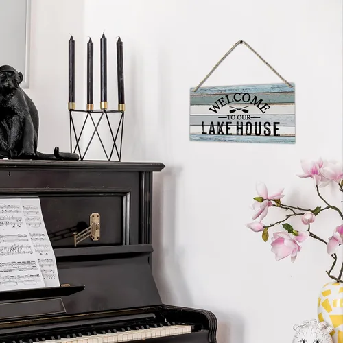 Miniatura 5 de Letrero de madera impreso para colgar en la pared, diseño rústico para casa de lago, decoración del hogar, verano, 12 x 6 pulgadas