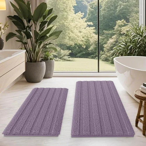 Miniatura 94 de ACCUMTEK - Juego de alfombras de baño a rayas beige de 3 piezas, ultrasuaves, antideslizantes de chenilla, alfombras de baño mullidas y absorbentes