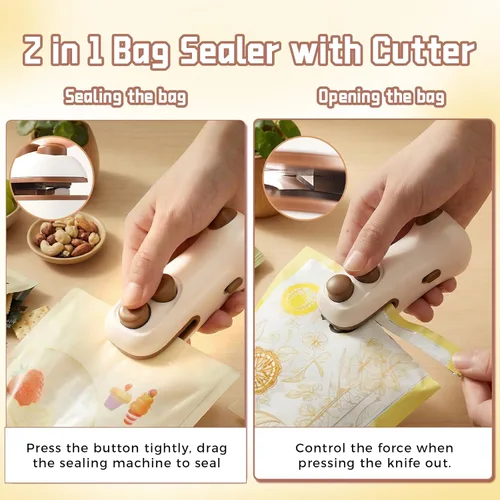 Miniatura 6 de Mini sellador de bolsas 2 en 1, sellador térmico recargable con cortador e imán, resellador portátil de bolsas de chips de mano para aperitivos
