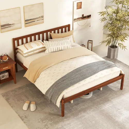 Miniatura 12 de KOMFOTT Marco de Cama de Madera Tamaño Twin con Cabecero, Marco de Cama de Madera Maciza con Soporte de Listones, Almacenamiento Debajo de la Cama