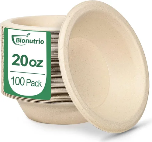 Miniatura 12 de Cuencos desechables de papel para sopa – Paquete de 50 unidades, resistentes, biodegradables y compostables hechos de caña de azúcar, 20 onzas