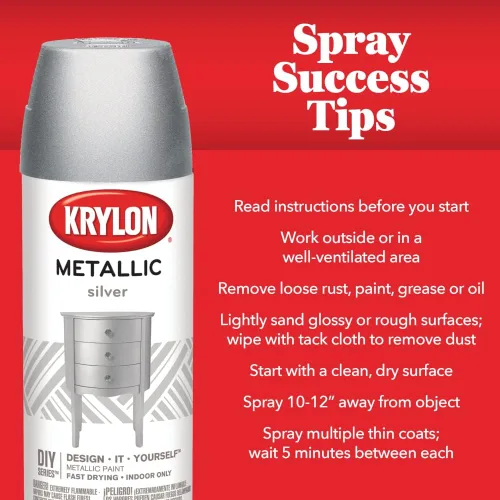 Miniatura 6 de Krylon K01406 Brilliant Aerosol, 11 onzas, acabado metálico plateado, a base de agua