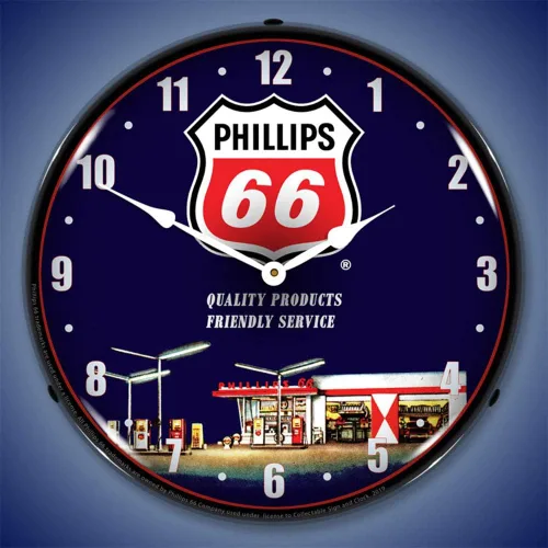 Miniatura 2 de Phillips 66 Gasolinera 1 LED Reloj de pared, Retro/Vintage, iluminado, 14 pulgadas