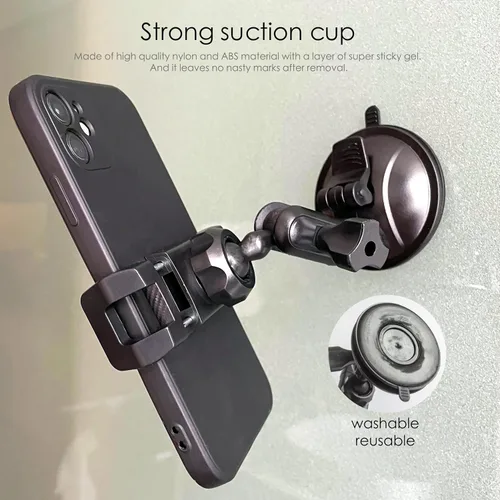 Miniatura 5 de Soporte universal para teléfono de ducha con espejo, multidireccional doble con ventosa giratoria de 360 grados, soporte de montaje en pared