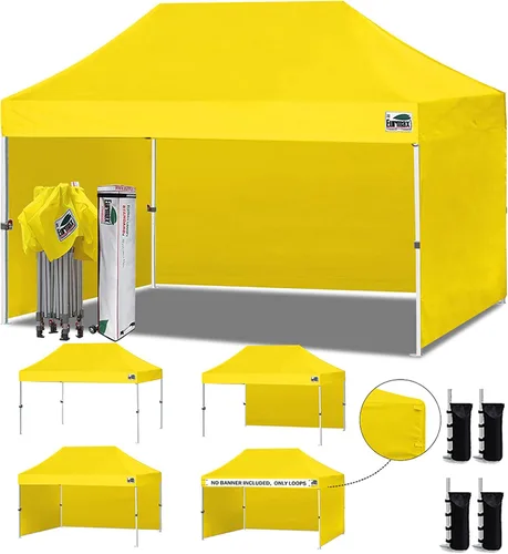 Miniatura 7 de Eurmax Tienda de campaña desplegable de 8 x 8 de Estados Unidos, con bolsa rodante patentada sin puntas, 4 paredes extraíbles con cremallera, toldo