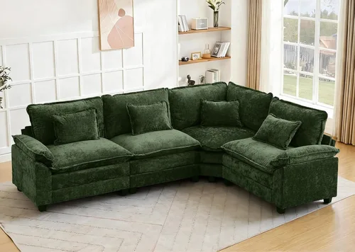 Miniatura 23 de Juego de sofá seccional modular de gran tamaño, sofá de nube convertible de asiento profundo, sofá esquinero grande en forma de L con cojines Beige