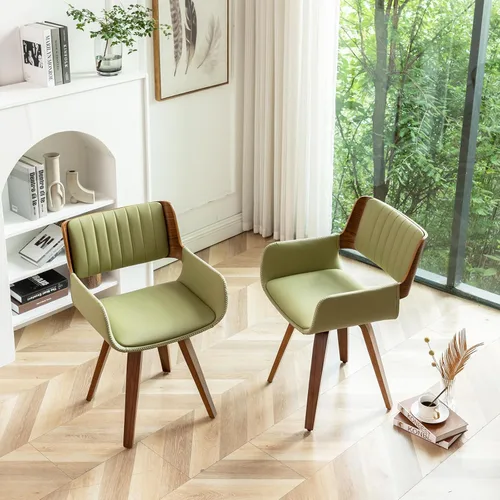 Miniatura 4 de LUNLING Sillas de comedor giratorias de piel sintética con acento, sillas modernas de mediados de siglo con patas de madera/reposabrazos/asiento