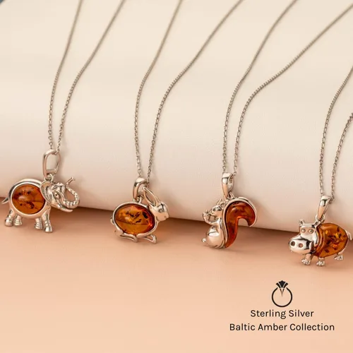Miniatura 5 de PEORA Collar con colgante de animal de ámbar báltico genuino para mujer en plata de ley con cadena de 18 pulgadas