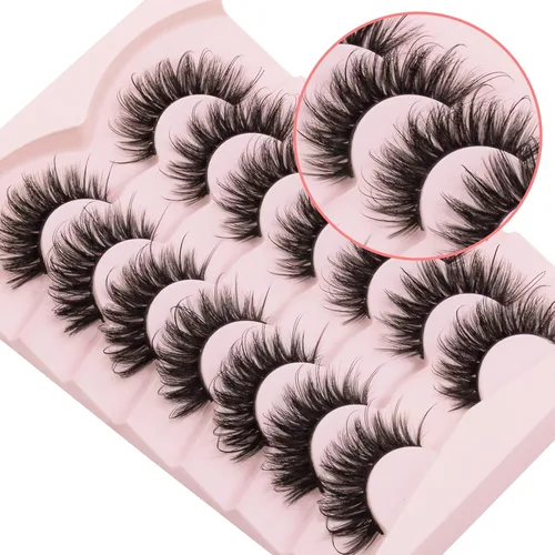 Miniatura 5 de DYSILK Pestañas de visón esponjosas, pestañas de ojos, 7 pares de pestañas dramáticas 8D, pestañas de visón sintético, pestañas naturales, largas