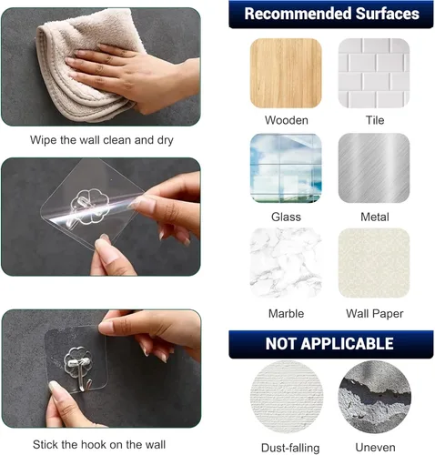 Miniatura 3 de Ganchos adhesivos para colgar, ganchos de pared resistentes, ganchos transparentes autoadhesivos, ganchos impermeables para toallas y abrigos