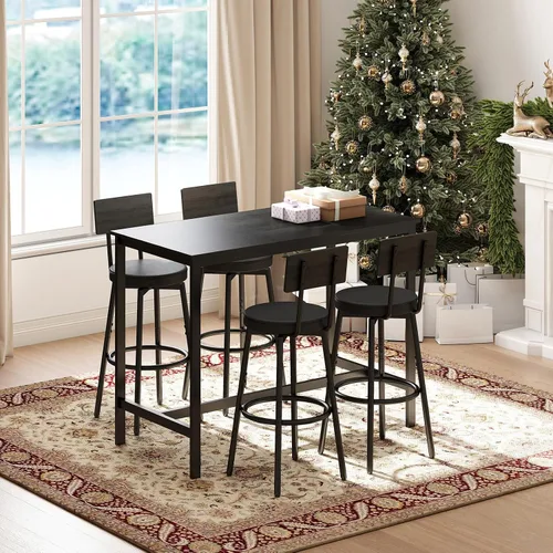 Miniatura 7 de Zevemomo Juego de mesa de comedor de 5 piezas, juego de mesa de bar para 4, mesa de cocina y sillas, mesa alta de altura de mostrador con 4