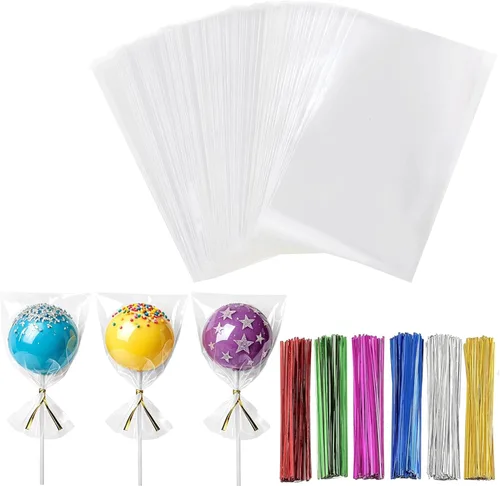 200 bolsas de celofán planas de celofán de 3 x 5 pulgadas, pequeñas y gruesas bolsas de celofán con 6 colores para envolver galletas, caramelos,