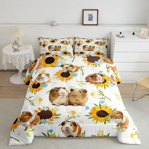 Miniatura 60 de Castle Fairy Juego de edredón con diseño de gato lindo para niños, tamaño twin, juego de ropa de cama con hojas de flores, luna, noche y cielo