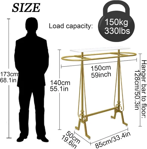 Miniatura 2 de Perchero redondo para ropa de pie comercial, estante para colgar ropa de hierro ovalado, para colgar ropa de dormitorio, exhibición de boutiques