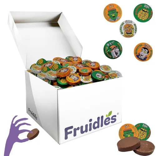 Miniatura 7 de Fruidles Monedas de dinero de monstruo de Halloween, rellenos de bolsas de fiesta de dulce o truco, envueltas individualmente en papel de aluminio