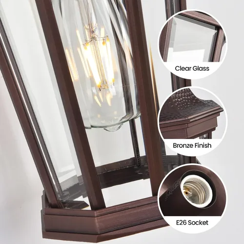 Miniatura 5 de Linterna de Pared Exterior, Accesorios de Luz de Pared al Aire Libre Resistente al Agua, Apliques de Porche de Aluminio Marrón con Enchufes E26