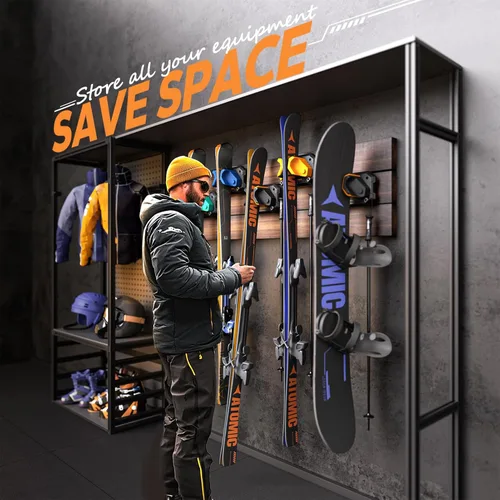 Miniatura 2 de Estante de pared de esquí y snowboard para garaje, se adapta a cualquier tabla, soportes de montaje en pared, almacenamiento sin daños, organizador