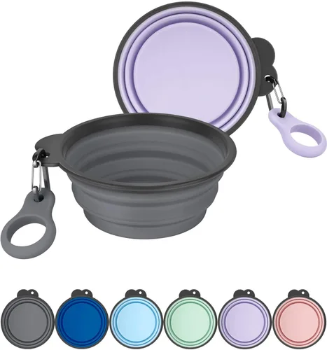 Miniatura 12 de Aonkey Tazones plegables para perros con portabotellas, paquete de 2 cuencos de agua para perros de viaje con mosquetón mejorado, borde moldeado