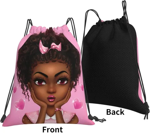 Miniatura 2 de Afro Americano Negro Mujer Cordón Mochila Afro Arte Lindo Impermeable Gimnasio String Bag Sackpack para Compras Deporte Yoga, Style-2, Afro