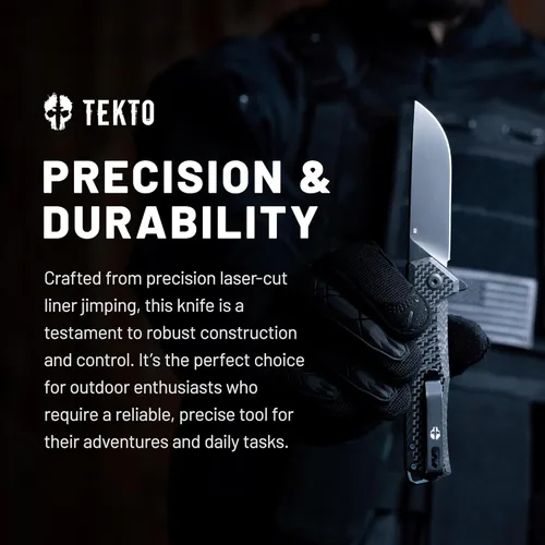 Miniatura 5 de TEKTO F1 Alpha - Cuchillo de bolsillo plegable, hoja trasera recta modificada, acero D2 recubierto de titanio, ideal para acampar y mochileros al