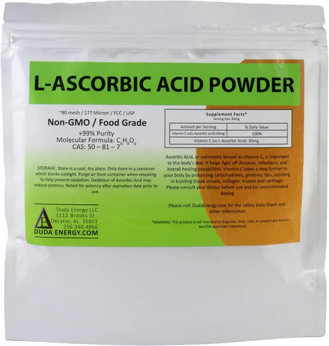 Miniatura 5 de L-Ascórbico, Ácido en Polvo 99.98+%, Grado alimenticio USP/BP Cristales de fermentación natural blanco puro forma de vitamina C - elige