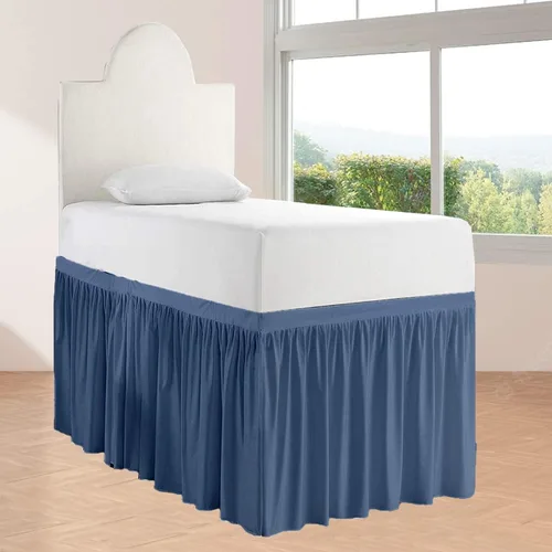 Miniatura 15 de Falda de cama larga de 42 pulgadas con caída de 42 pulgadas, patrón de volantes, falda de cama para dormitorio universitario, esquinas divididas