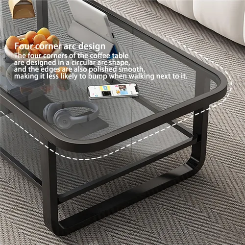 Miniatura 6 de EASYSOUL Mesa auxiliar moderna de cristal, 39.37 x 19.69 x 17.7 pulgadas, mesas de té rectangulares de vidrio de doble capa para sala de estar, Gris