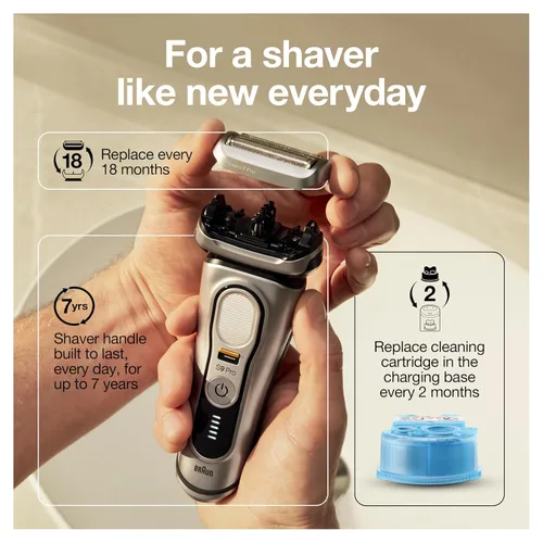 Miniatura 8 de Braun Series 9 Pro 9487cc Afeitadora eléctrica para hombre, para uso húmedo y seco, recargable, afeitadora eléctrica con estación de limpieza