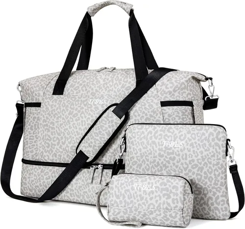 Gym Bag for Women Weekender Bag with Waterproof Shoe Compartment Sports Travel Duffel 3pcs Set Carry On Overnight Bags for Business Trip Travel Gym