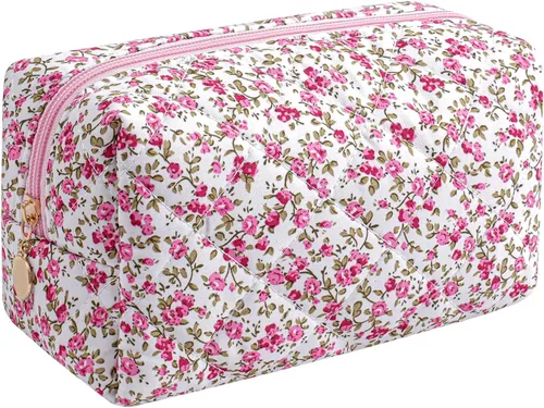 Miniatura 49 de Bolsa de maquillaje de viaje para mujeres y niñas, bolsa de maquillaje con cremallera, flores florales, organizador de maquillaje, bolsa de tela
