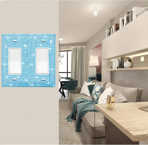 Miniatura 3 de Cubierta de interruptor de luz con brillantes diamantes de imitación azules, cubiertas decorativas de tomacorrientes, placa de pared doble Diamantes