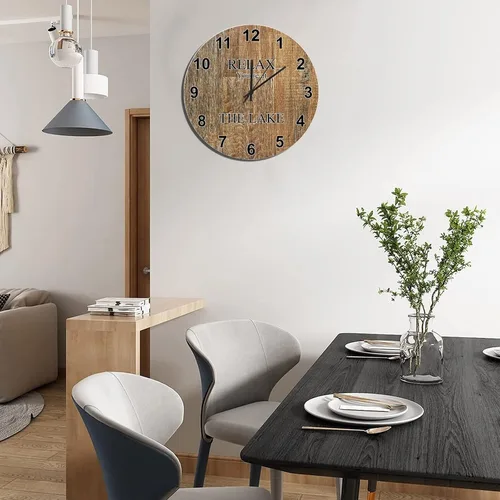 Miniatura 5 de UFunhome Reloj de pared de granja Lake Relax You're at The Lake Silent Non-Ticking Vintage Country reloj de grano de madera a pilas para el hogar