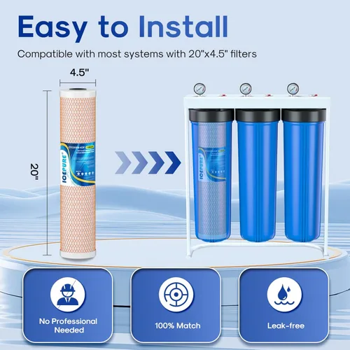 Miniatura 6 de ICEPURE CTO20BB-KDF - Filtro de agua para toda la casa, carbón activado con cáscara de coco y KDF, 5 micrones, 4.5 x 20 pulgadas, repuesto