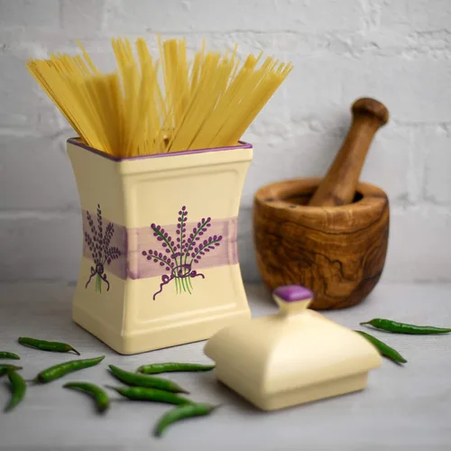 Miniatura 4 de City to Cottage Tarro de almacenamiento de cocina hecho a mano con tapa de 31.5 onzas, floral, morado y crema, grande, de cerámica, regalo