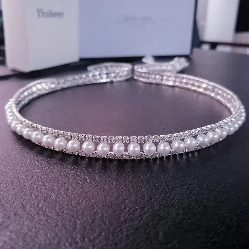 Miniatura 7 de Adornos de diamantes de imitación de 1 yarda con elegante cadena de diamantes de imitación de cristal de perlas para decoración de bricolaje