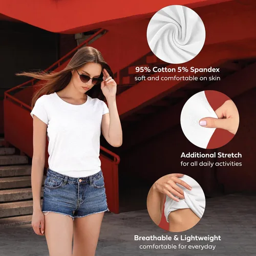 Miniatura 4 de Sexy Basics - Pack de 5 y 10 camisetas de color básicas, elásticas, casuales y activas de algodón para mujer