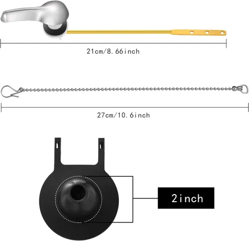 Miniatura 2 de Honoson Juego de 4 piezas de repuesto universales de 2 pulgadas para inodoro, mango de palanca de tanque de descarga para inodoro delantero con Negro