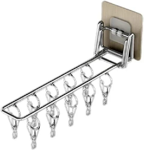 Colgador montado en la pared para balcón, estante de secado de ropa plegable de acero inoxidable, organizador de clip de almacenamiento para ropa