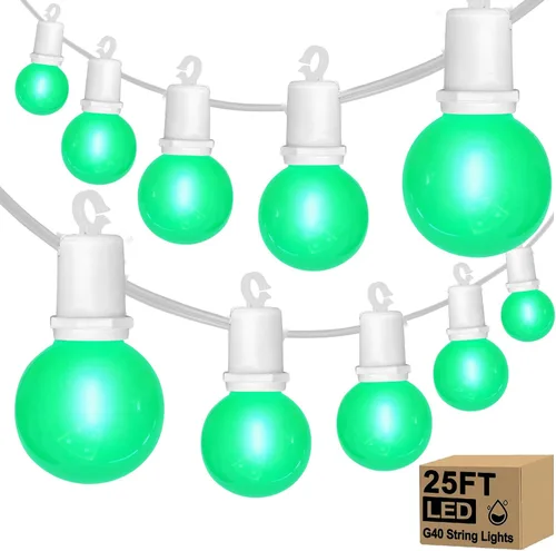 Miniatura 8 de Guirnalda de luces LED G40 para el día de San Patricio para exteriores, 25 pies, luces decorativas de San Patricio al aire libre con bombillas