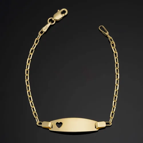 Miniatura 2 de Kooljewelry Pulsera de identificación de bebé de oro amarillo de 14 quilates con corazón 55 pulgadas
