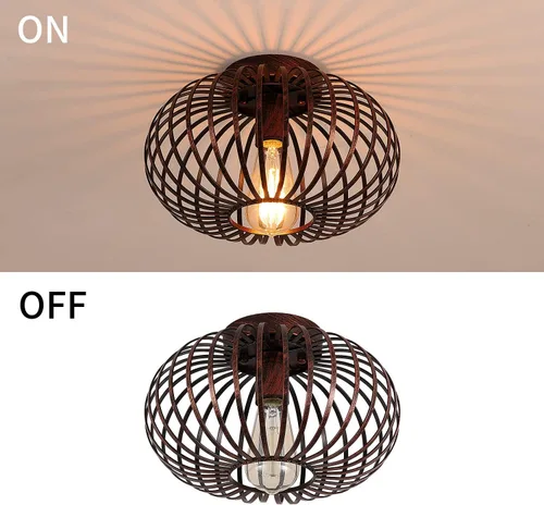 Miniatura 7 de Fivess Lighting Lámpara de techo rústica rústica de montaje empotrado, jaula de metal, semiempotrada, para pasillo, sala de estar, dormitorio, Negro